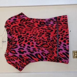 Escada bright Cheetah Print Peplum Blouse Top size Medium